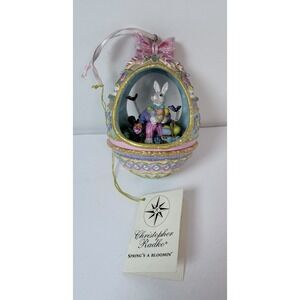 Christopher Radko 2002 Springs A Bloomin Easter Egg Bunny Rabbit Resin Ornament